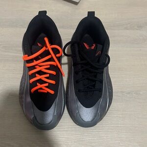 adidas Black Sneakers with Iridescent Panels and Orange Accent Lace